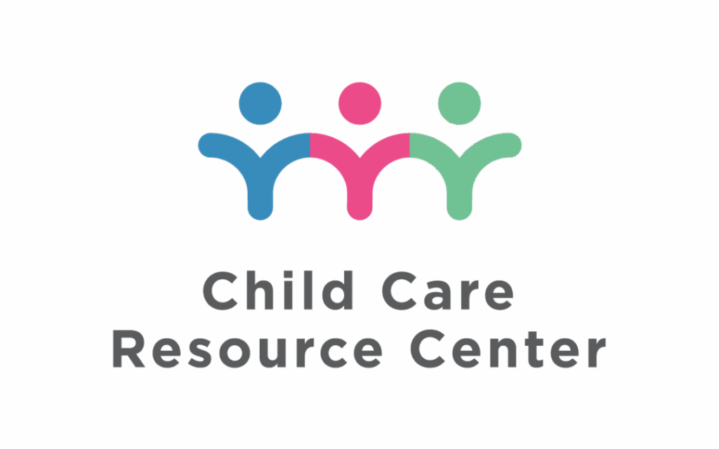 Logo with three abstract figures in blue, pink, and green above "Child Care Resource Center" text.