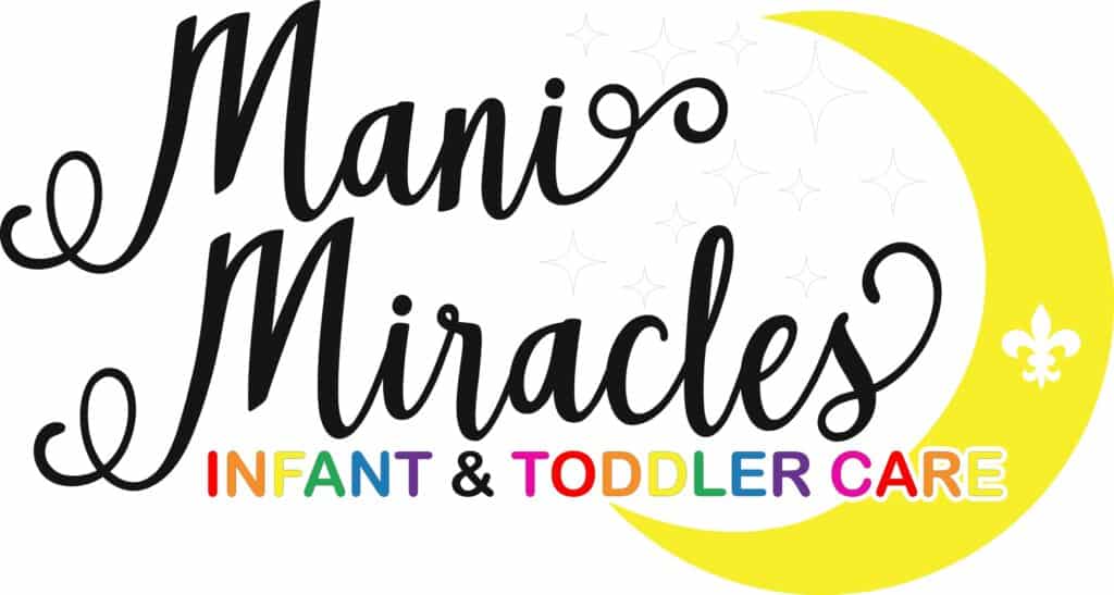 Mani Miracles Infant & Toddler Care logo with stars and a yellow crescent moon.