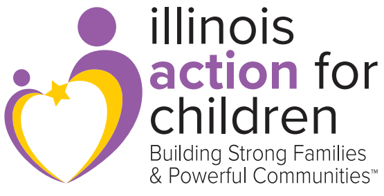 Illinois Action for Children logo with a heart, star, and text: "Building Strong Families & Powerful Communities.