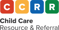CCRR logo with colored blocks and text reading "Child Care Resource & Referral" in black and gray.