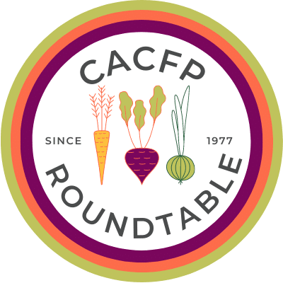 CACFP Roundtable logo with carrot, beet, and onion, and text "Since 1977" in a circular colorful border.