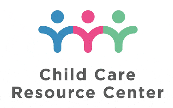 Logo with three stylized figures in blue, pink, and green above the text "Child Care Resource Center.