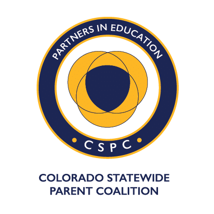 Circular CSPC logo with overlapping yellow and blue circles, and text: Colorado Statewide Parent Coalition.