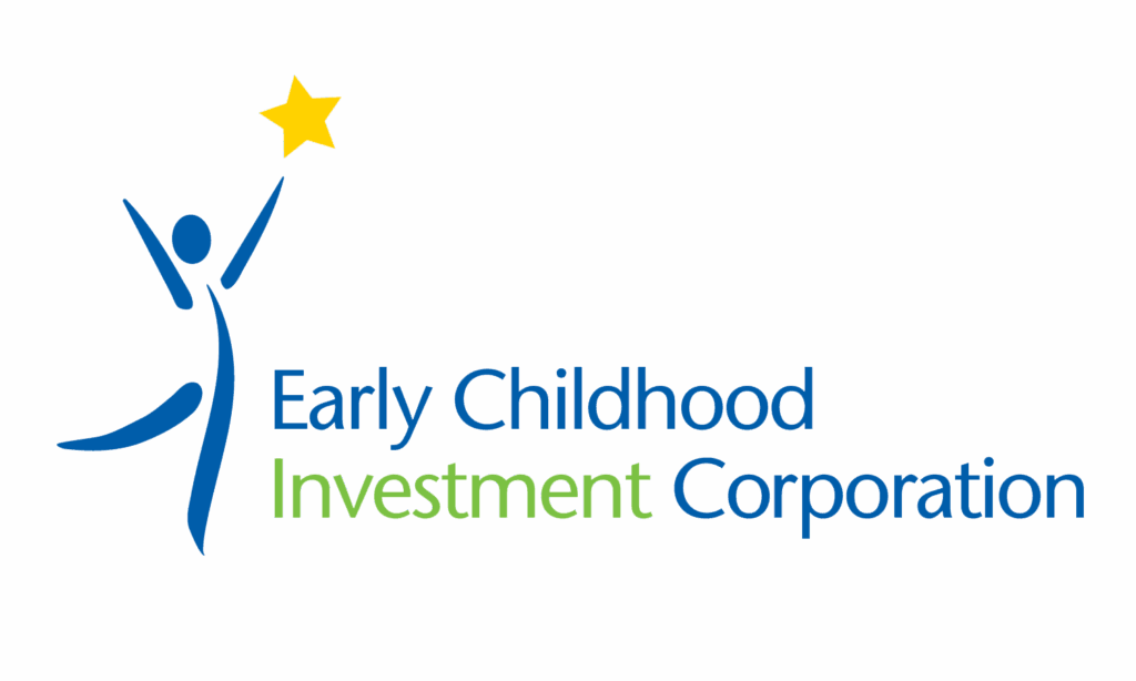 Logo for Early Childhood Investment Corporation with a blue figure holding a yellow star and blue-green text.
