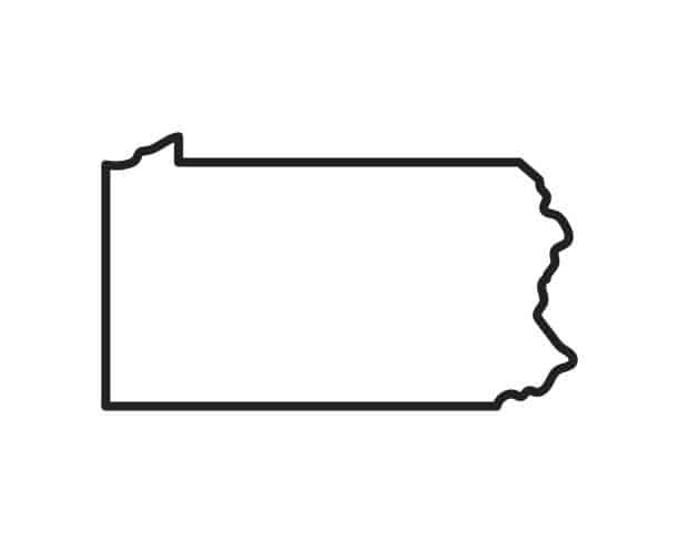 Simple black outline of the state of Pennsylvania on a white background.