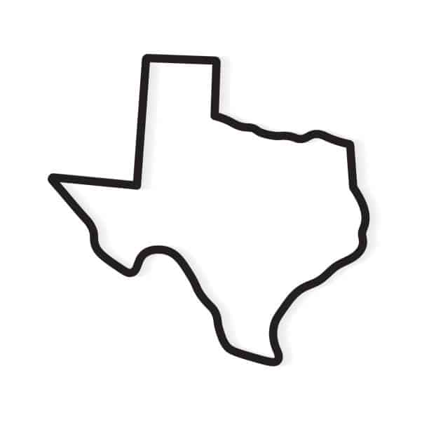 Simple black outline of the state of Texas on a white background.