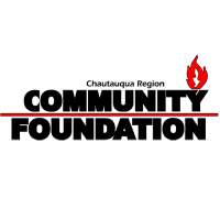 Chautauqua Region Community Foundation logo with a red flame graphic above the word "community.