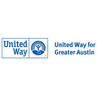United Way for Greater Austin logo with blue text and an icon of a hand cradling a person under a rainbow.